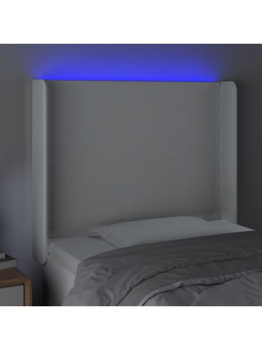 Gultas galvgalis ar led, 93x16x118/128 cm, balta mākslīgā āda