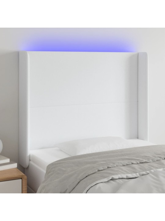 Gultas galvgalis ar led, 93x16x118/128 cm, balta mākslīgā āda