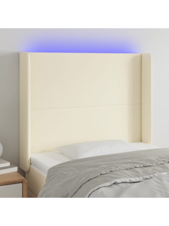 Gultas galvgalis ar led, 93x16x118/128 cm, krēmkrāsas