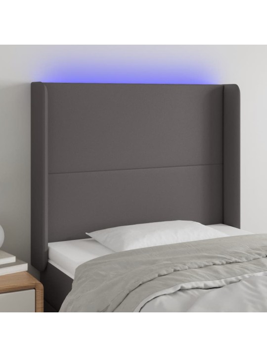 Gultas galvgalis ar led, 93x16x118/128 cm, pelēka mākslīgā āda