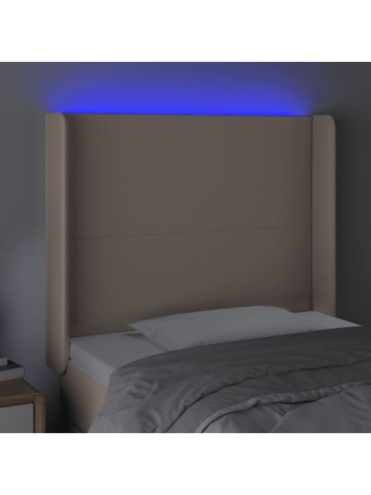 Gultas galvgalis ar led, 93x16x118/128cm, kapučīno mākslīgā āda