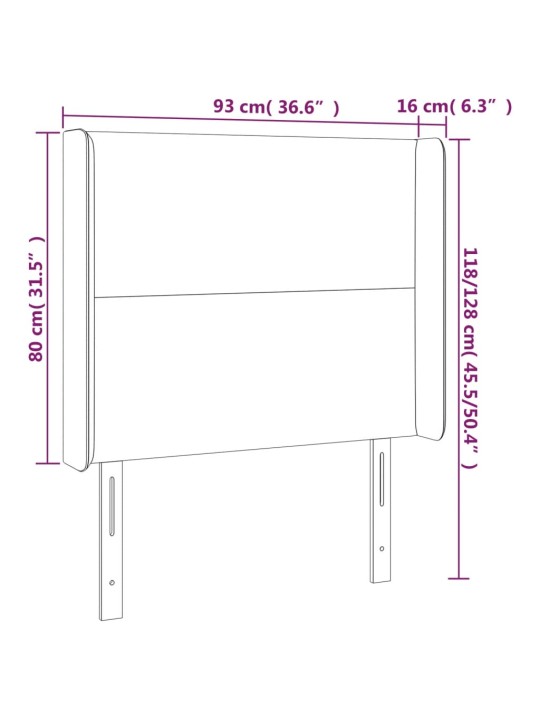 Gultas galvgalis ar led, 93x16x118/128cm, kapučīno mākslīgā āda