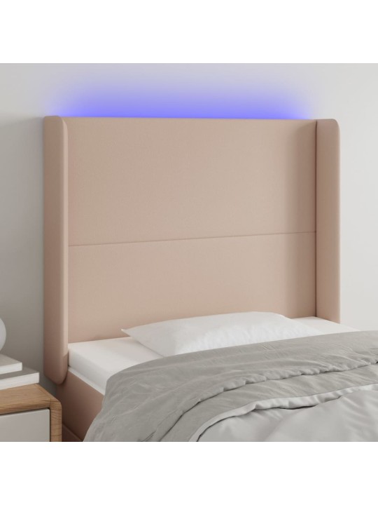 Gultas galvgalis ar led, 93x16x118/128cm, kapučīno mākslīgā āda