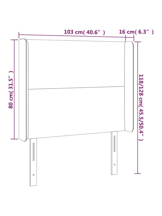 Gultas galvgalis ar LED, 103x16x118/128 cm, balta mākslīgā āda