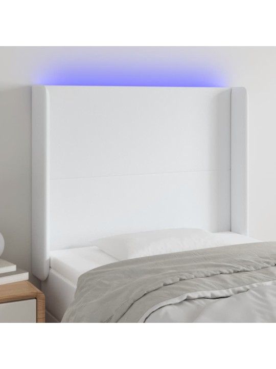 Gultas galvgalis ar LED, 103x16x118/128 cm, balta mākslīgā āda