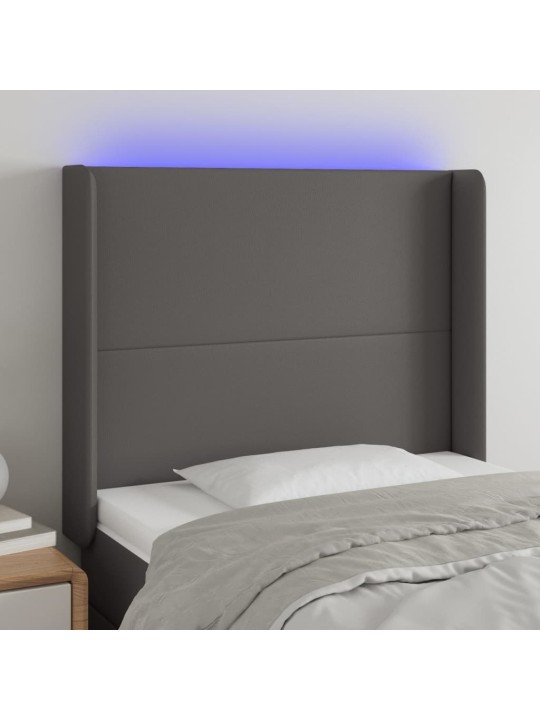 Gultas galvgalis ar LED, 103x16x118/128 cm, pelēka mākslīgā āda