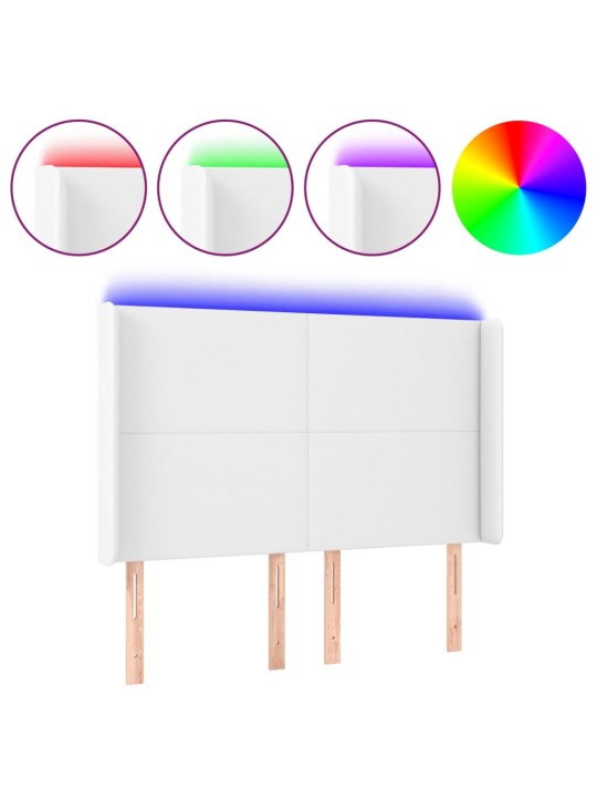 Gultas galvgalis ar LED, 147x16x118/128 cm, balta mākslīgā āda