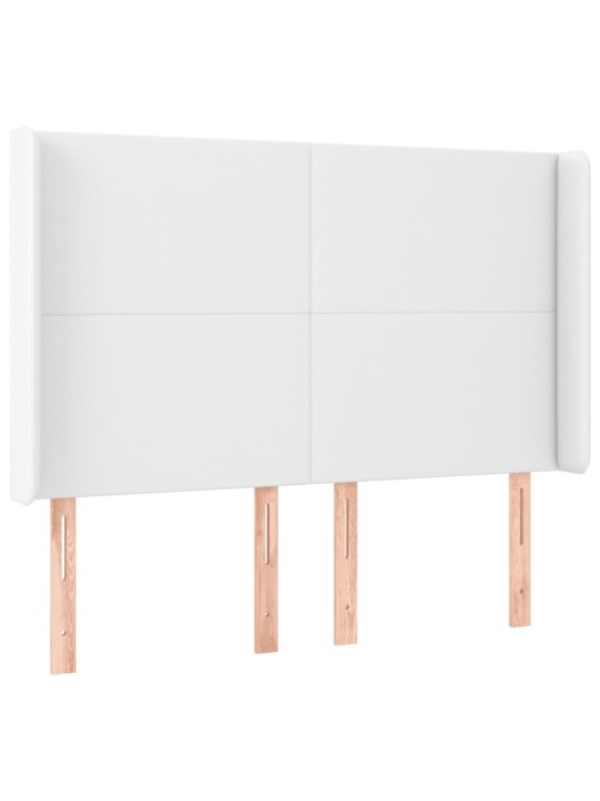 Gultas galvgalis ar LED, 147x16x118/128 cm, balta mākslīgā āda
