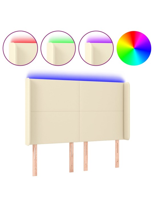 Gultas galvgalis ar led, 147x16x118/128 cm, krēmkrāsas