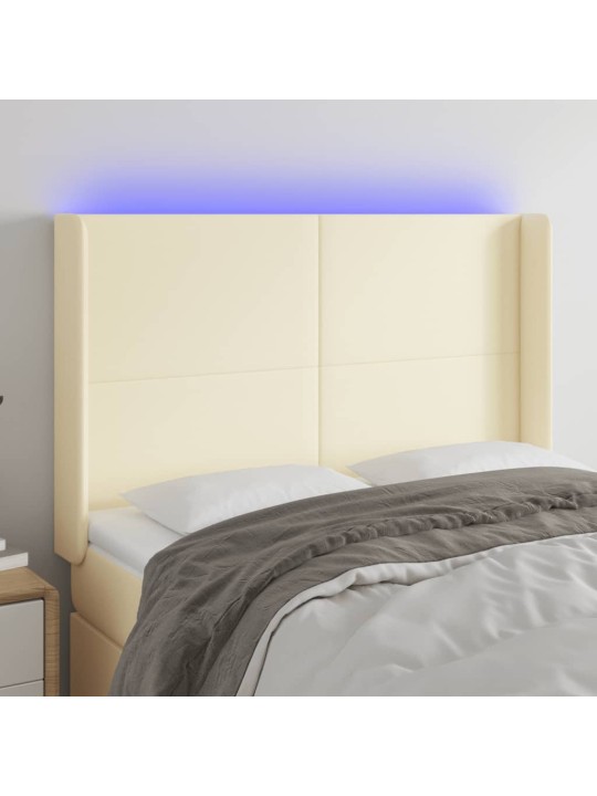 Gultas galvgalis ar led, 147x16x118/128 cm, krēmkrāsas