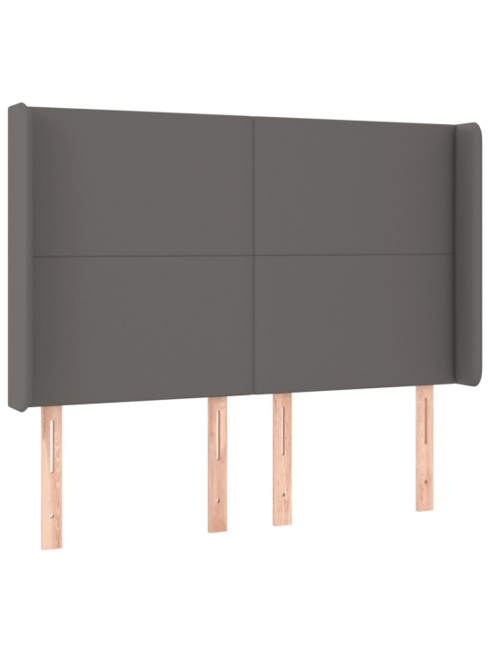 Gultas galvgalis ar LED, 147x16x118/128 cm, pelēka mākslīgā āda