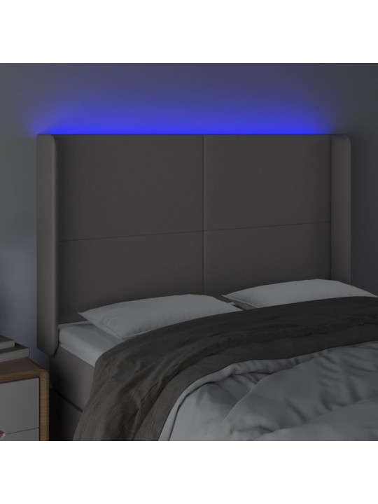 Gultas galvgalis ar LED, 147x16x118/128 cm, pelēka mākslīgā āda