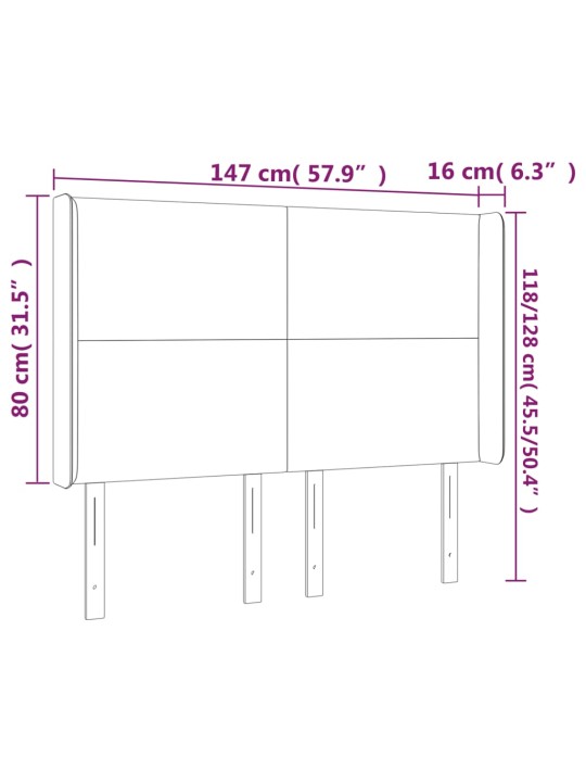 Gultas galvgalis ar LED, 147x16x118/128 cm, pelēka mākslīgā āda