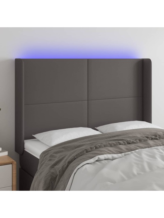 Gultas galvgalis ar LED, 147x16x118/128 cm, pelēka mākslīgā āda