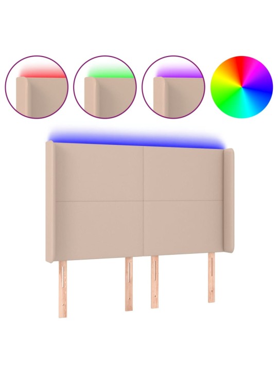 Gultas galvgalis ar led, 147x16x118/128 cm, kapučīno