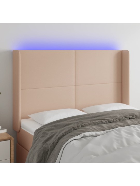 Gultas galvgalis ar led, 147x16x118/128 cm, kapučīno