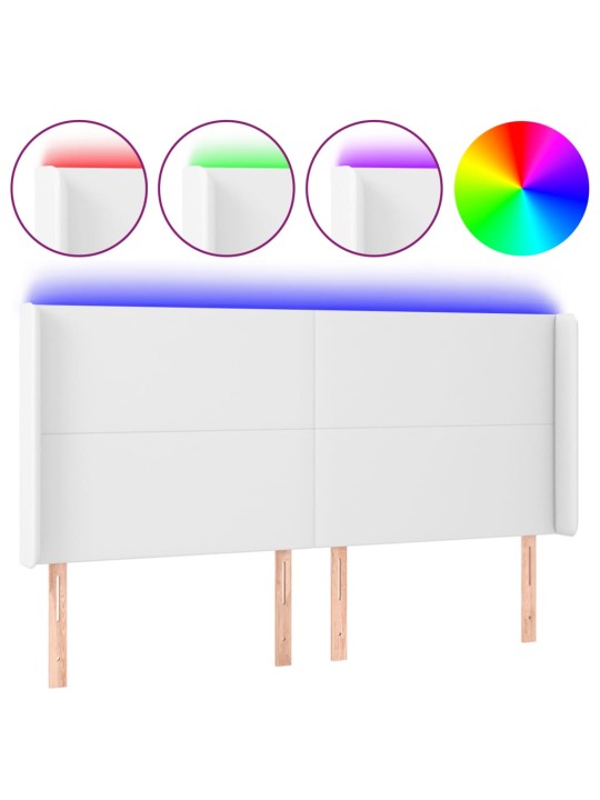 Gultas galvgalis ar LED, 183x16x118/128 cm, balta mākslīgā āda