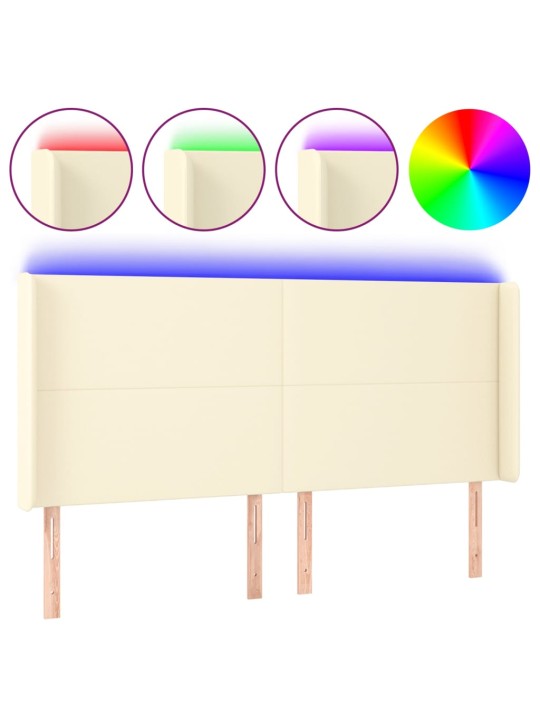 Gultas galvgalis ar led, 183x16x118/128 cm, krēmkrāsas
