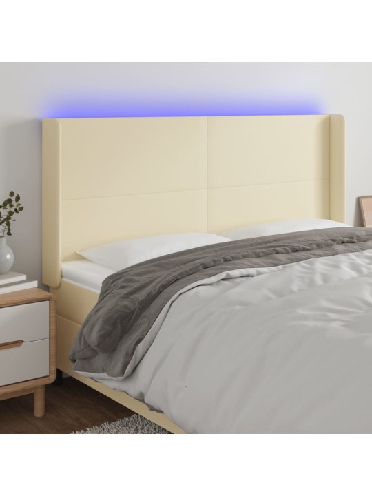 Gultas galvgalis ar led, 183x16x118/128 cm, krēmkrāsas