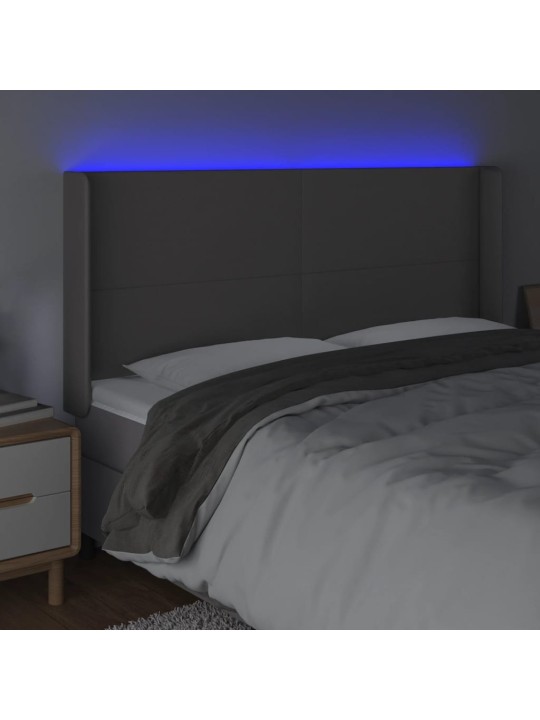 Gultas galvgalis ar led, 183x16x118/128 cm, pelēka mākslīgā āda