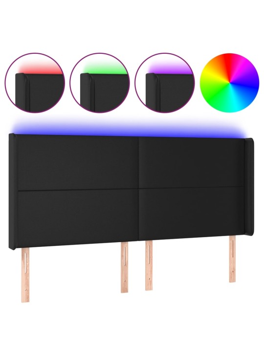 Gultas galvgalis ar led, 203x16x118/128 cm, melna mākslīgā āda
