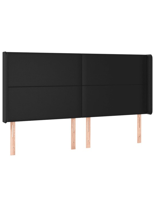 Gultas galvgalis ar led, 203x16x118/128 cm, melna mākslīgā āda