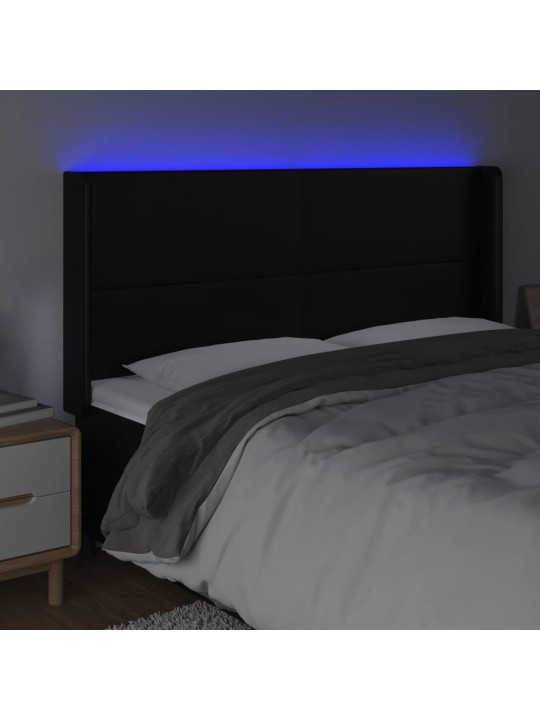 Gultas galvgalis ar led, 203x16x118/128 cm, melna mākslīgā āda
