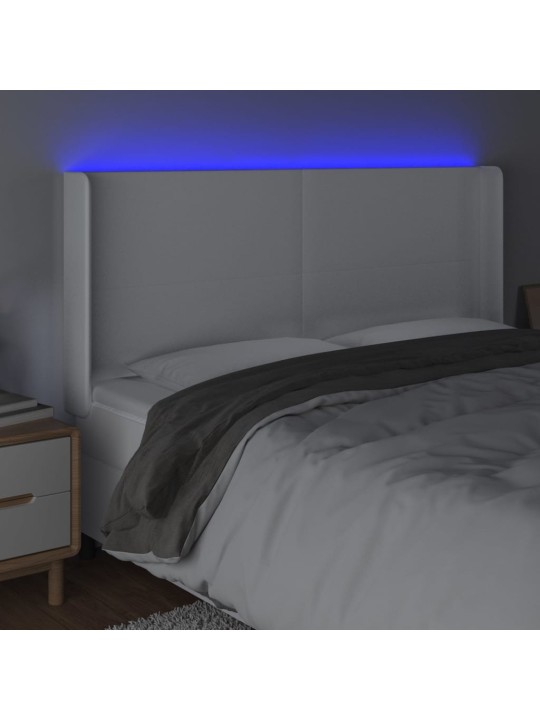 Gultas galvgalis ar led, 203x16x118/128 cm, balta mākslīgā āda