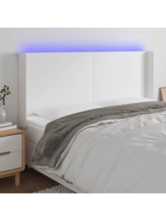 Gultas galvgalis ar led, 203x16x118/128 cm, balta mākslīgā āda