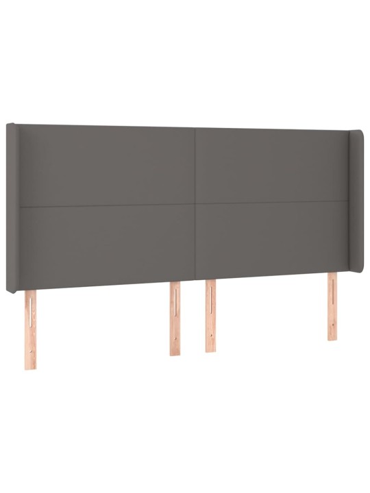 Gultas galvgalis ar led, 203x16x118/128 cm, pelēka mākslīgā āda