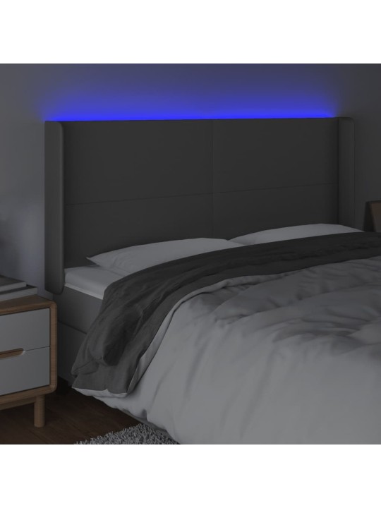Gultas galvgalis ar led, 203x16x118/128 cm, pelēka mākslīgā āda