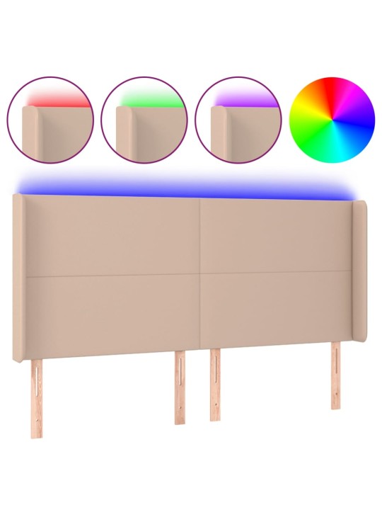 Gultas galvgalis ar led, 203x16x118/128 cm, kapučīno