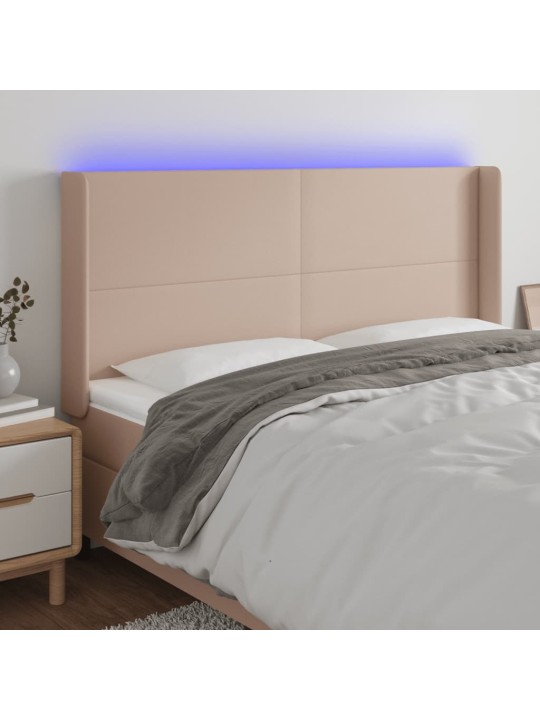 Gultas galvgalis ar led, 203x16x118/128 cm, kapučīno