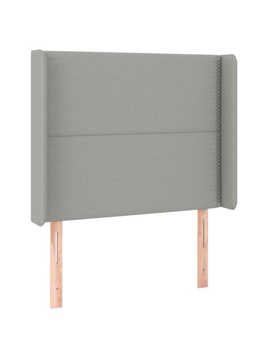Gultas galvgalis ar led, 83x16x118/128 cm, gaiši pelēks audums
