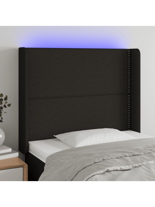 Gultas galvgalis ar LED, 83x16x118/128 cm, melns audums