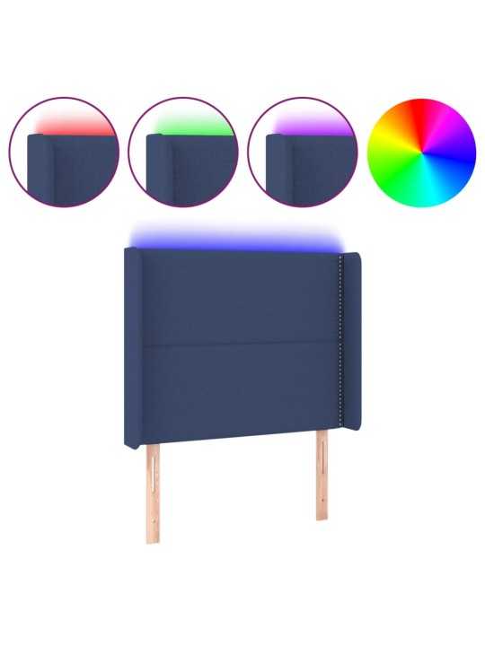Gultas galvgalis ar led, 83x16x118/128 cm, zils audums