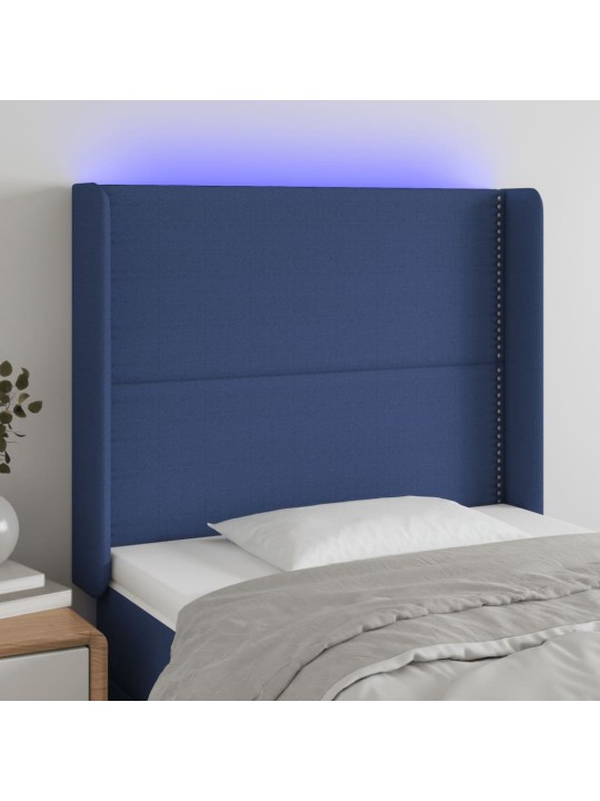 Gultas galvgalis ar led, 83x16x118/128 cm, zils audums