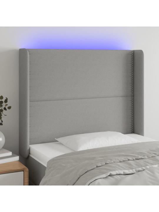 Gultas galvgalis ar led, 93x16x118/128 cm, gaiši pelēks audums
