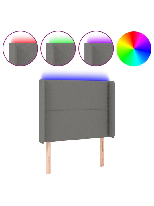 Gultas galvgalis ar led, 93x16x118/128 cm, tumši pelēks audums