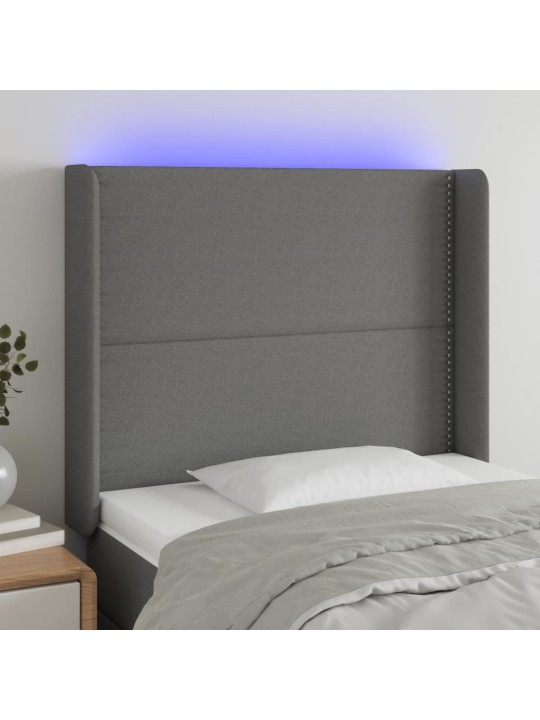Gultas galvgalis ar led, 93x16x118/128 cm, tumši pelēks audums
