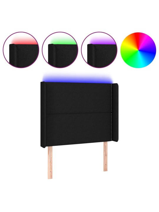 Gultas galvgalis ar led, 93x16x118/128 cm, melns audums