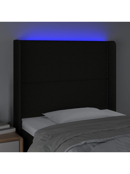 Gultas galvgalis ar led, 93x16x118/128 cm, melns audums