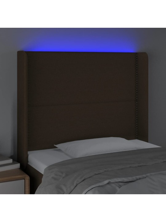 Gultas galvgalis ar led, 93x16x118/128 cm, tumši brūns audums