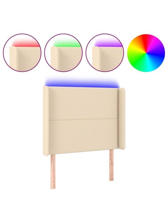 Gultas galvgalis ar led, 93x16x118/128 cm, krēmkrāsas audums
