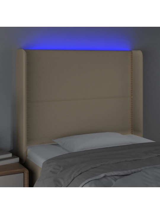 Gultas galvgalis ar led, 93x16x118/128 cm, krēmkrāsas audums