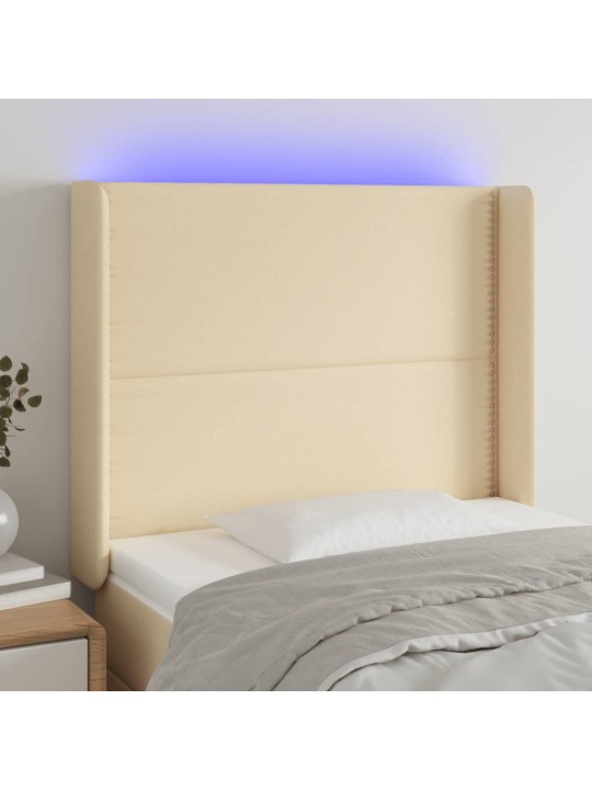 Gultas galvgalis ar led, 93x16x118/128 cm, krēmkrāsas audums