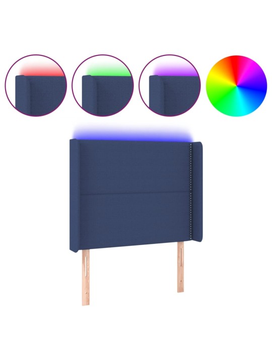 Gultas galvgalis ar led, 93x16x118/128 cm, zils audums