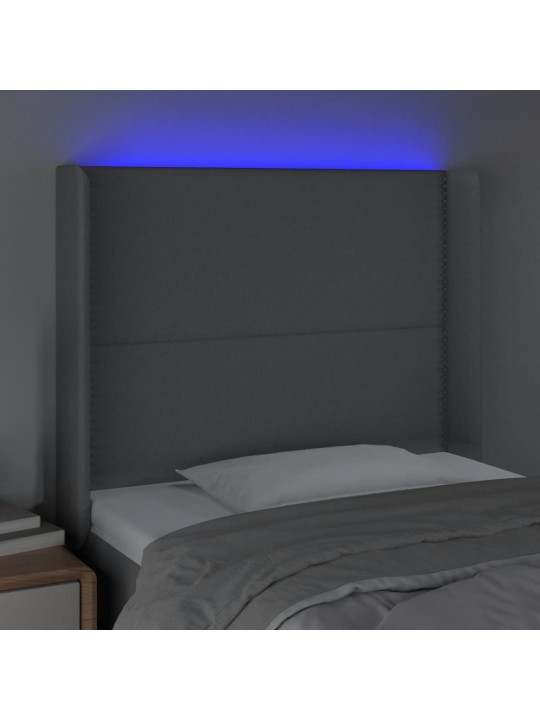 Gultas galvgalis ar LED, 103x16x118/128 cm, gaiši pelēks audums