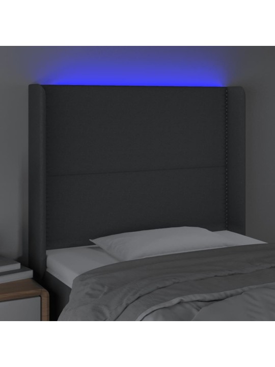 Gultas galvgalis ar LED, 103x16x118/128 cm, tumši pelēks audums