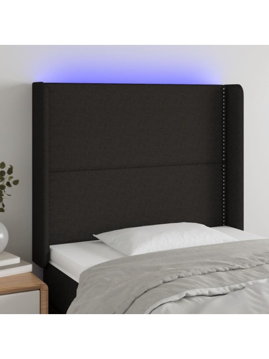 Gultas galvgalis ar LED, 103x16x118/128 cm, melns audums
